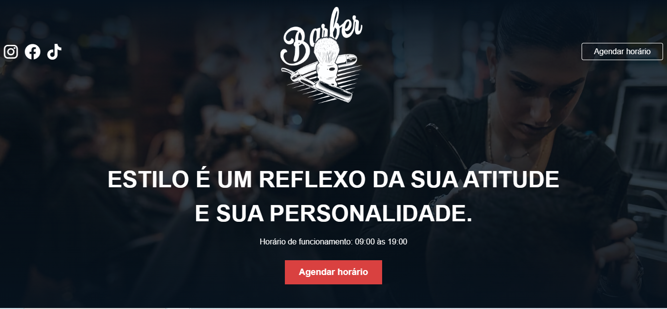 Layout da página inicial do projeto Barbearia